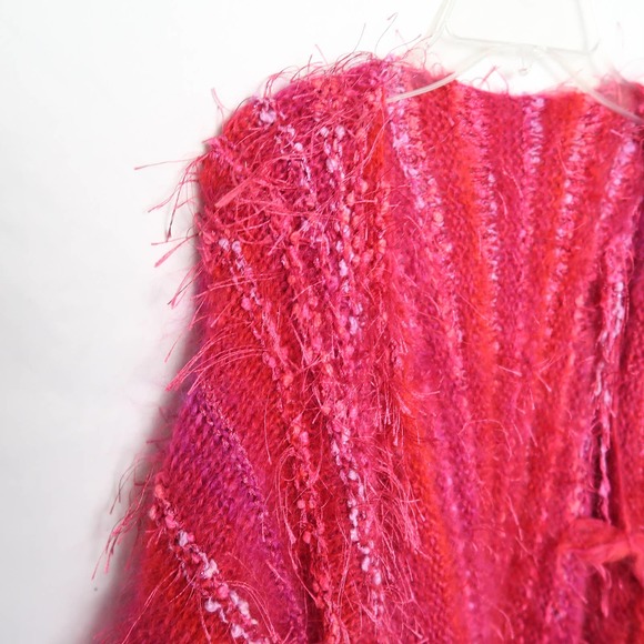 Vintage 80s hot pink and pink mohair angora wool fur shag knit cardigan sweater - Picture 8 of 10
